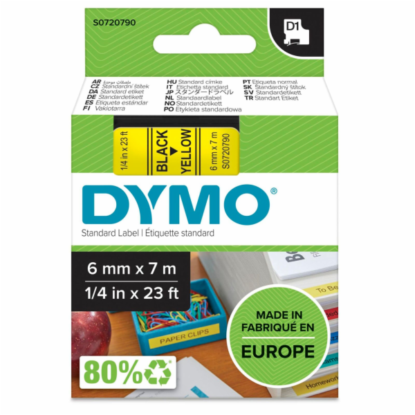 Dymo D1 Schriftband 6 mm x 7 m schwarz auf gelb          ...
