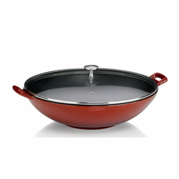 Wok litinový s poklicí CALIDO 36 cm červená KL-11947