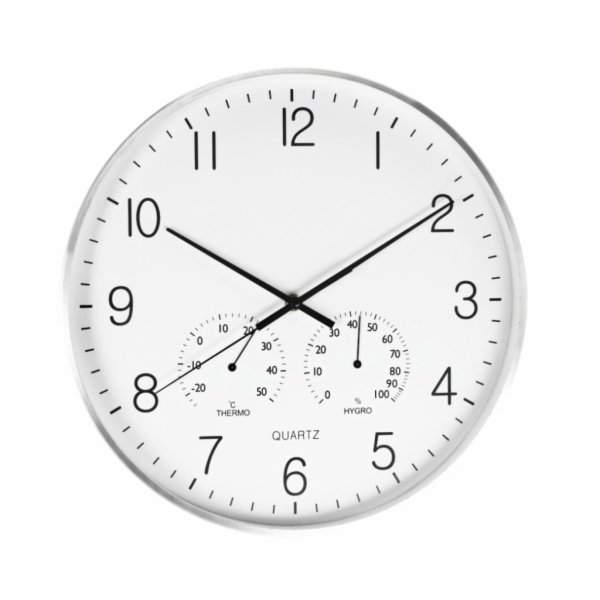Nástěnné hodiny s teploměrem a vlhkoměrem 38 cm stříbrný ...