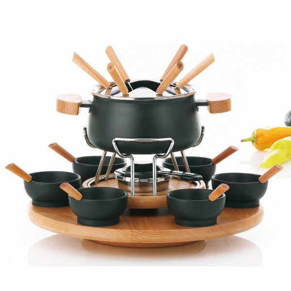 KELA Fondue sada 23 ks NATURA smalt / keramika / dřevo KL...