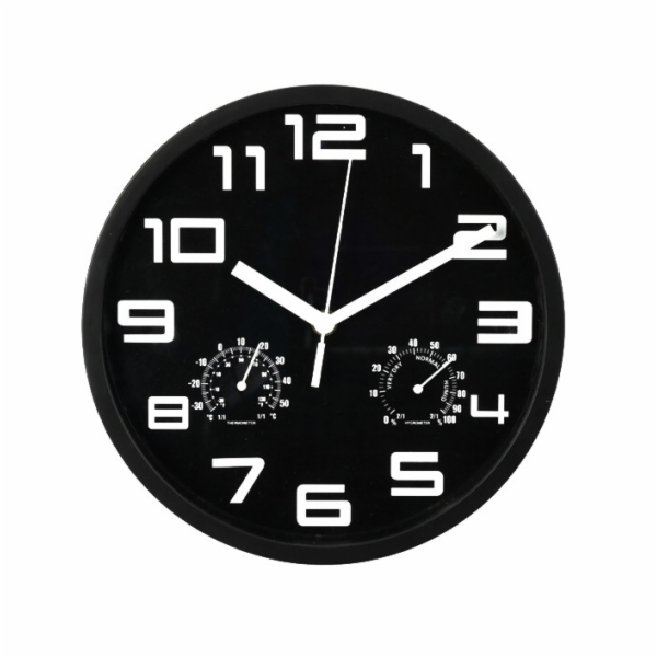 Nástěnné hodiny s teploměrem a vlhkoměrem 25 cm černá KO-...