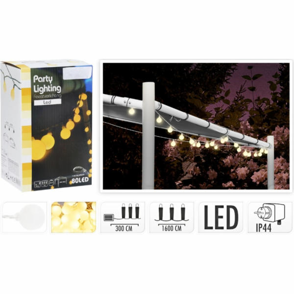 Světelný řetěz venkovní LED PARTY teplá bílá 80 LED KO-AX...