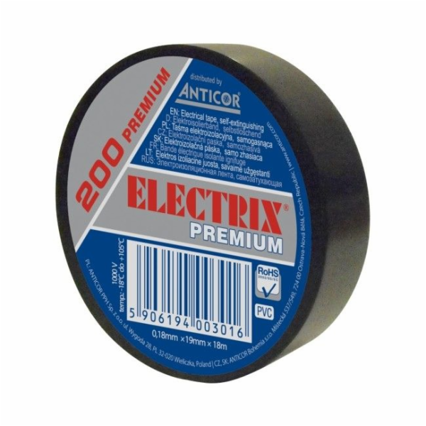 PVC izolační páska Electrix 200 0,18 mm x 19 mm x 18 m černá