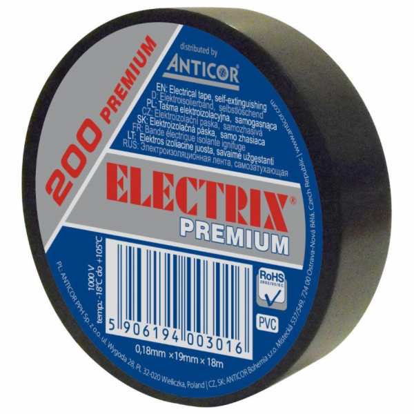 PVC izolační páska Electrix 200 0,18 mm x 19 mm x 18 m černá