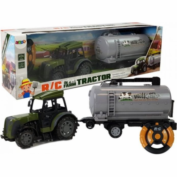 Zelený traktor LEANToys s dálkově ovládaným návěsem na ml...