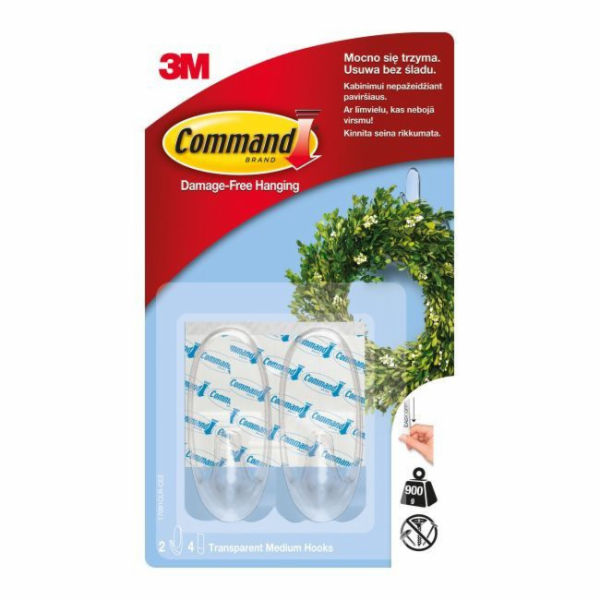 3M Command™ čiré samolepící plastové háčky, střední prove...