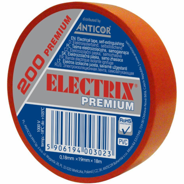 PVC izolační páska Electrix 200 0,18 mm x 19 mm x 18 m če...