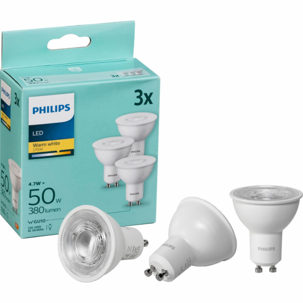 Philips LED Spotlight GU10 WW 3-Pack  50W 2700K