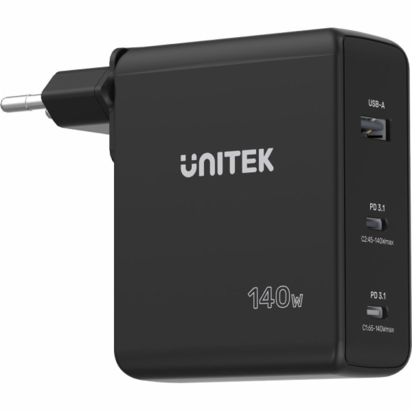 UNITEK CHARGER P1115A GaN 2x USB-C 1x USB-A PD 140W BLACK