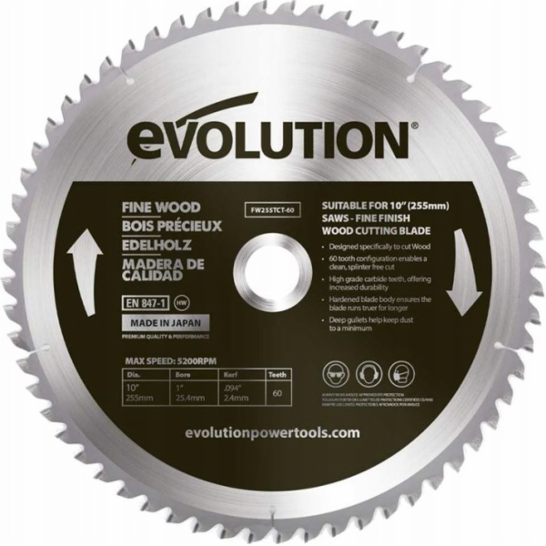 Evolution Řezací pila na dřevo Ušlechtilé dřevo 255mm / 6...