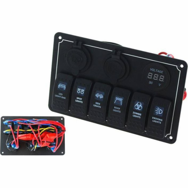 TurboWorks Switch 12/24V ON-OFFx6, 1xZ, 2xUSB 3.1A, 1 LED...