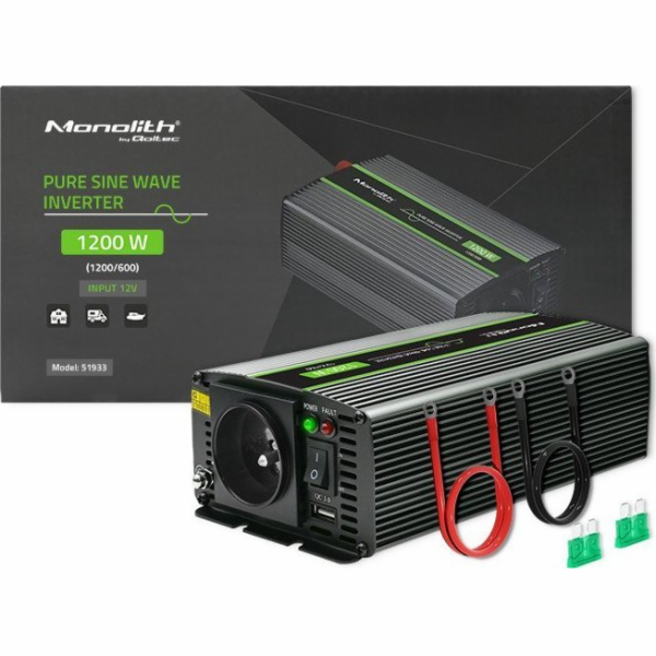 Převaděč monolitního napětí Qoltec 600 W | 1200 W | 12V n...