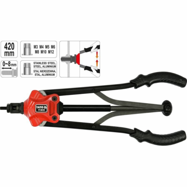 RUČNÍ NÝTOVAČ Yato PRO nýtovací matice M3-M12