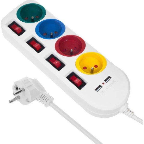 Power Strip s přepínači 4 zásuvky + 2xusb prodlužovací ka...
