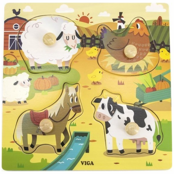 Dětské dřevěné puzzle s úchyty Viga Farma 4 ks