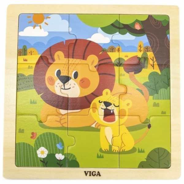 Dřevěné puzzle pro nejmenší Viga 9 ks Lev