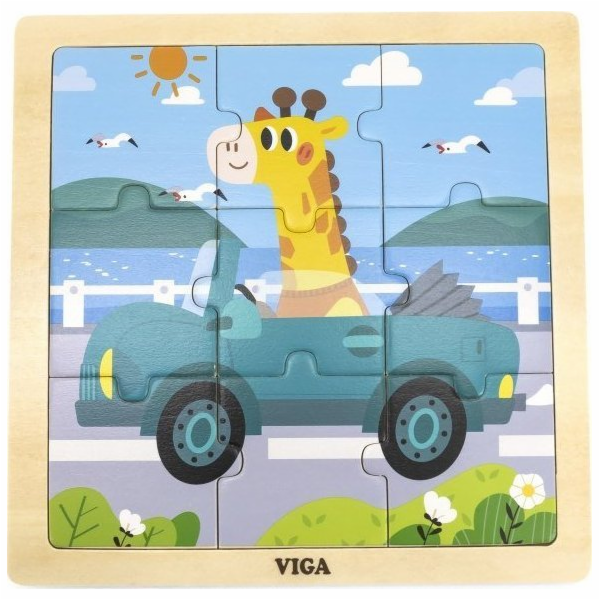 Dřevěné puzzle pro nejmenší Viga 9 ks Auto