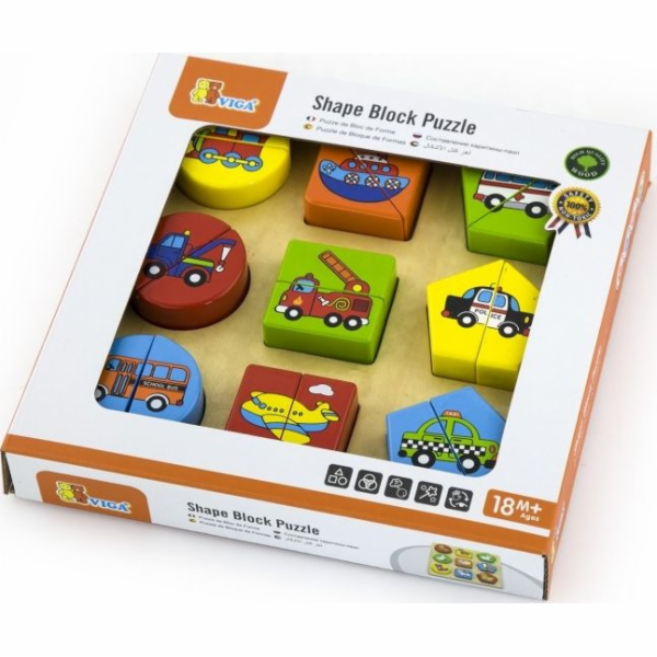 Dřevěné vkládací puzzle tvary s autíčky Viga