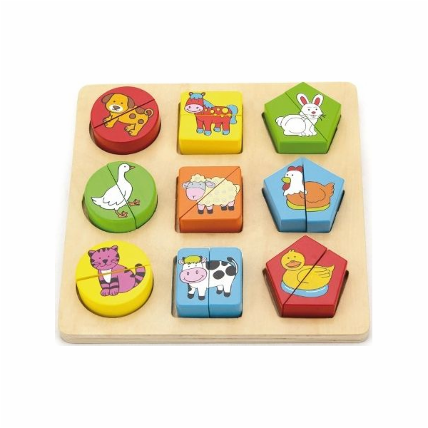 Dřevěné vkládací puzzle tvary se zvířátky Viga