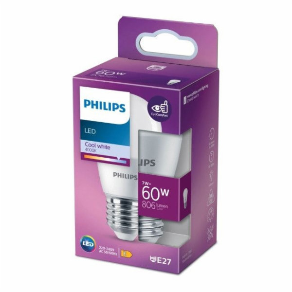 LED žárovka PHILIPS, P48, E27, 7 W, 806 lm, 4000 K
