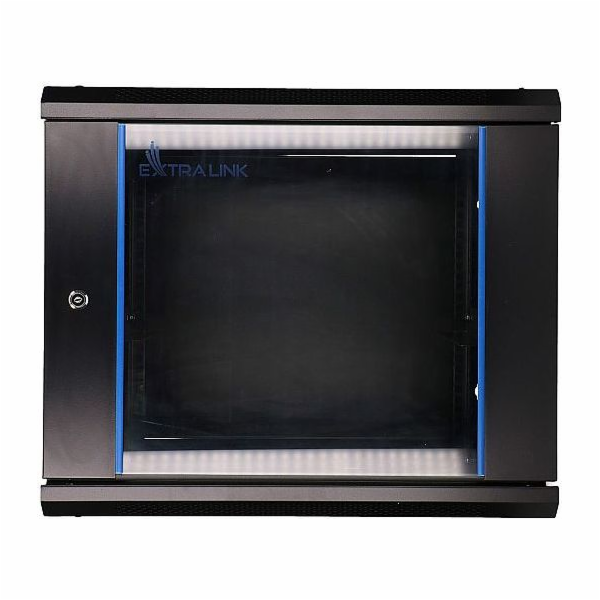 Nástěnná racková skříň 9U 600x450 černé skleněné dveře