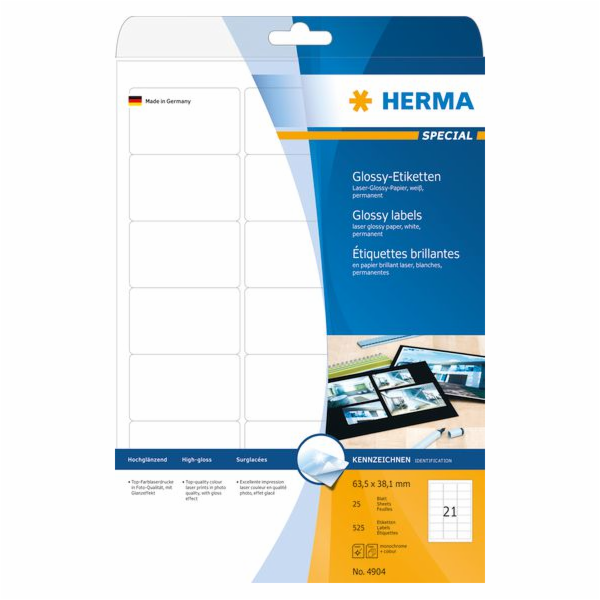 Herma Lesklé etikety 4904, A4, 63,5 x 38,1 mm, bílý, lesk...