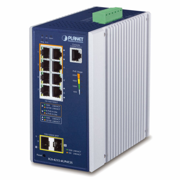 Planet IGS-4215-4UP4T2S průmyslový L2 switch, 8x1Gb, 2x1G...