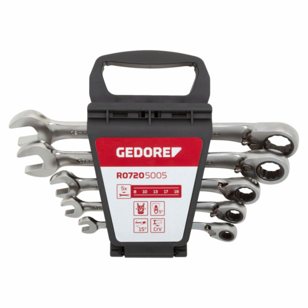 GEDORE red Combination Ratchet open-end Spanner Set  5-pi...