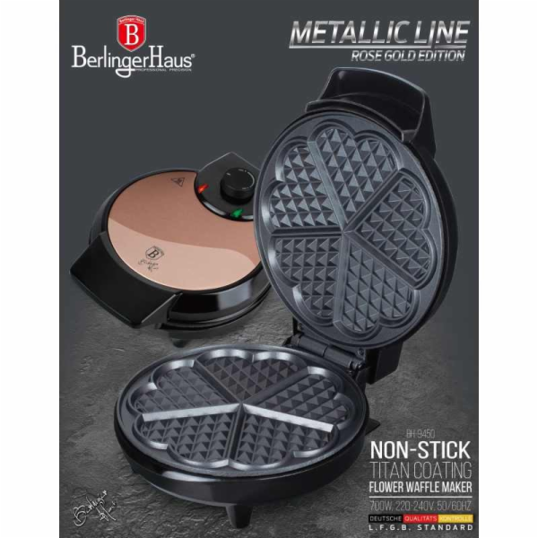 Vaflovač na 5 vaflí ve tvaru květu Rosegold Metallic Line...