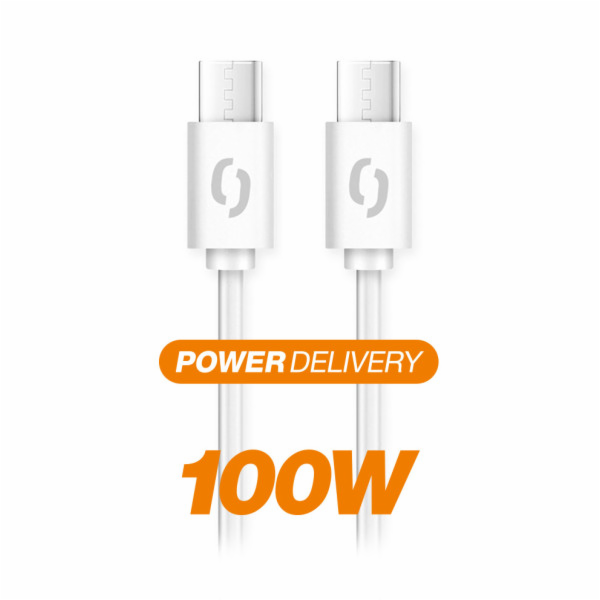 Datový kabel ALIGATOR POWER 100W, USB-C/USB-C 5A, 1,5m bílý