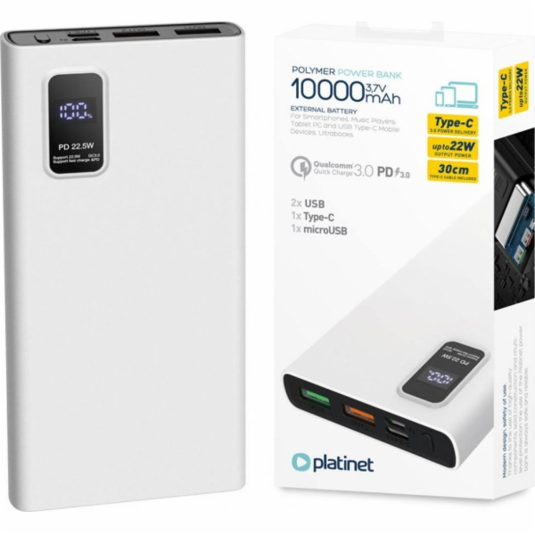 Platinet Power Bank PMPB10WQC726W 10000mAh PD3.0 QC3.0 di...