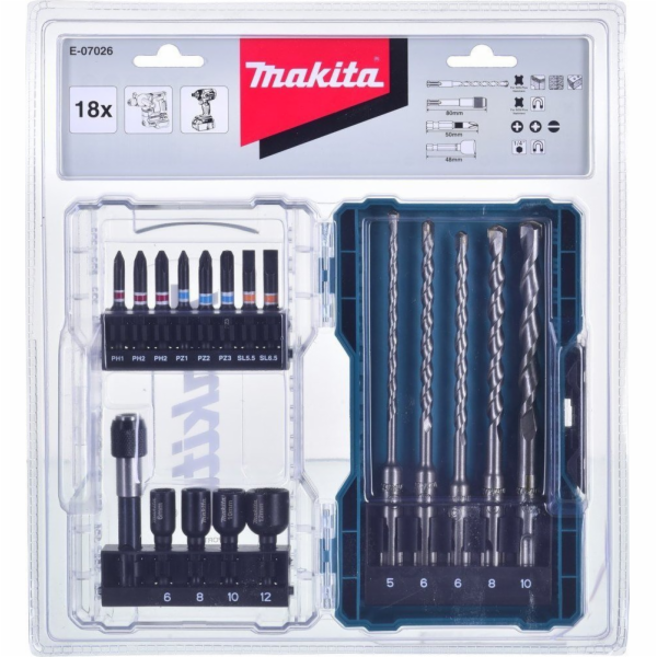Makita E-07026 Sada bitů a vrtáků, 18-dílná,