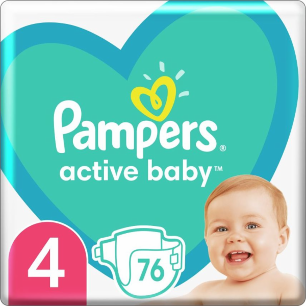 Pampers Active Baby Plenky Velikost 4, 9kg-14kg, 76ks