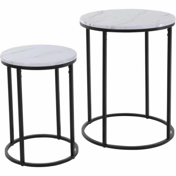 HOMESTYLING Servírovací stolky kulaté sada 2 ks bílý mram...