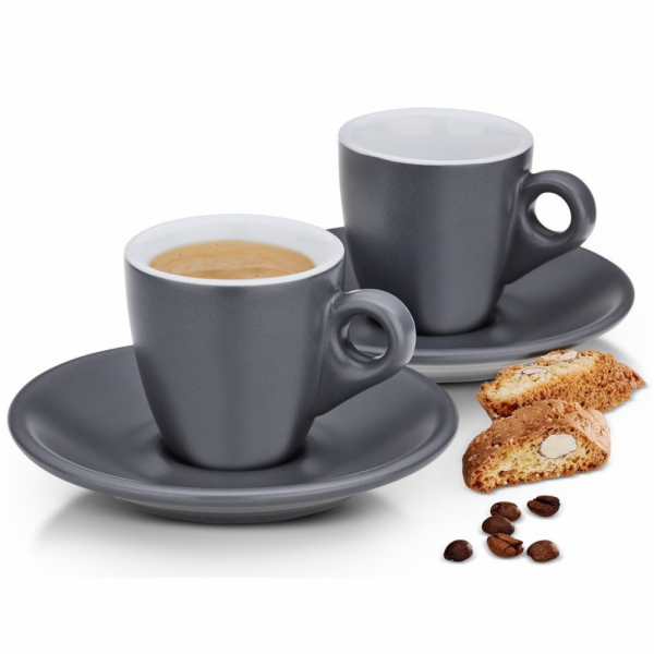 Hrnek na espresso s podšálkem sada 4 ks MATTIA šedá KL-12751