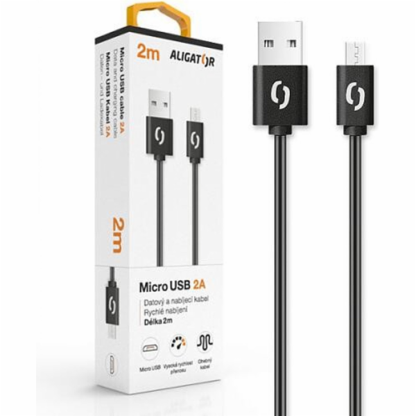 Aligator DAKA007 2A micro USB, 2m, černý kabel