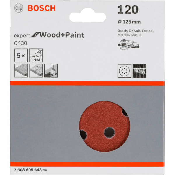 Bosch brusny list C 430 D125MM drevo zrnitost 120 5 ks