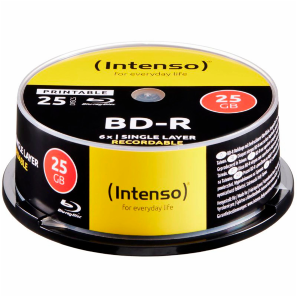 1x25 Intenso BD-R 25GB printable 6x Speed, Cakebox