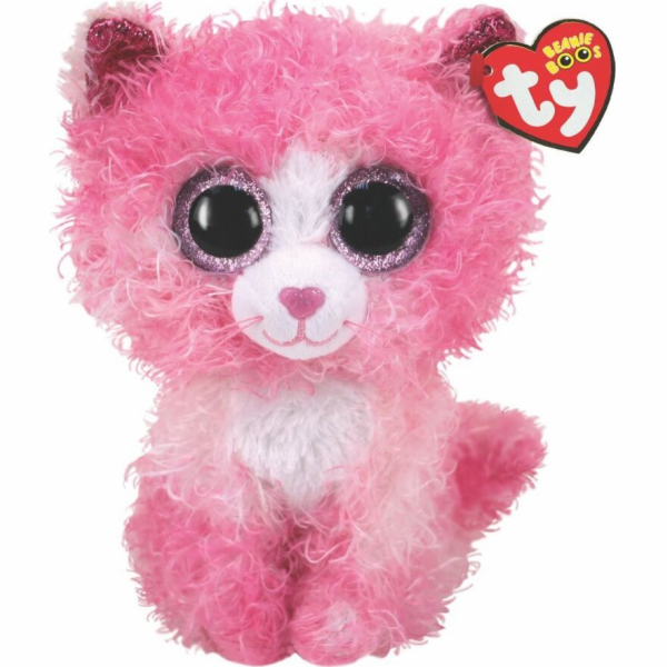 Maskot kočky TY, růžový, s kudrnatými vlasy Reagan, 24 cm