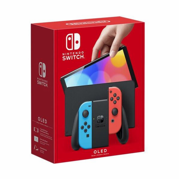 Nintendo Switch console with neon red&blue Joy-Con