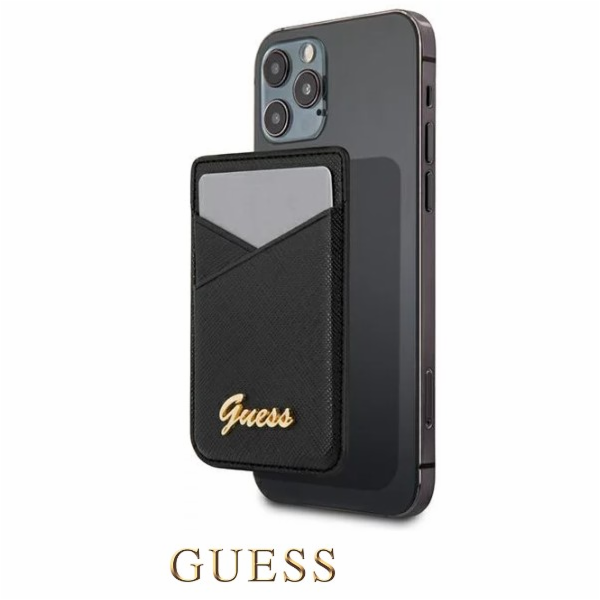 Guess Saffiano Cardslot Metal Logo černá Nové