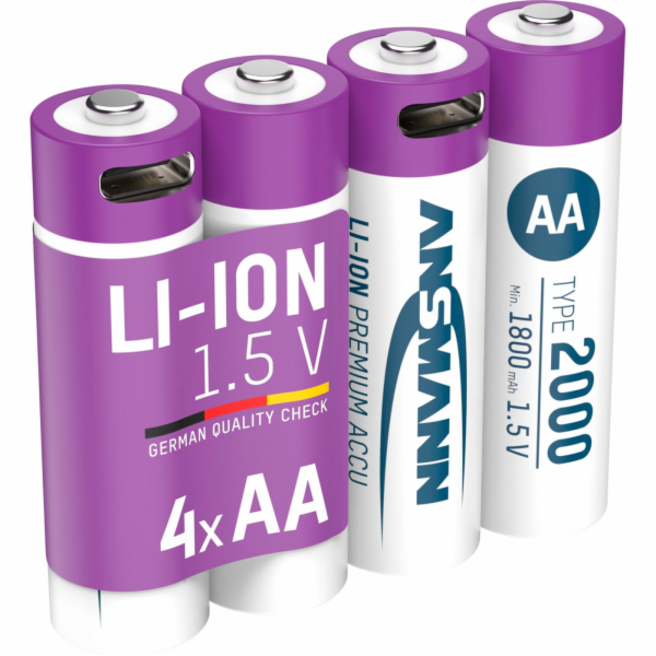 1x4 Ansmann Lithium Akku Mignon AA 1800mAh + Ladekabel 13...