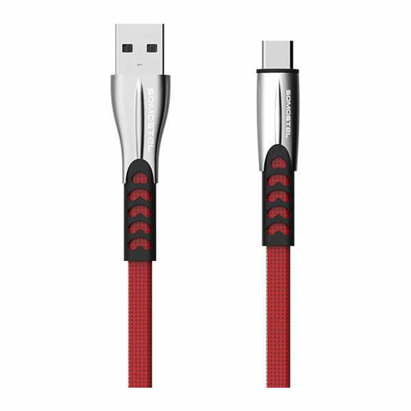 USB CABLE TYP-C 2.4A RED FLAT 2400mAh QUICK CHARGER QC 3....