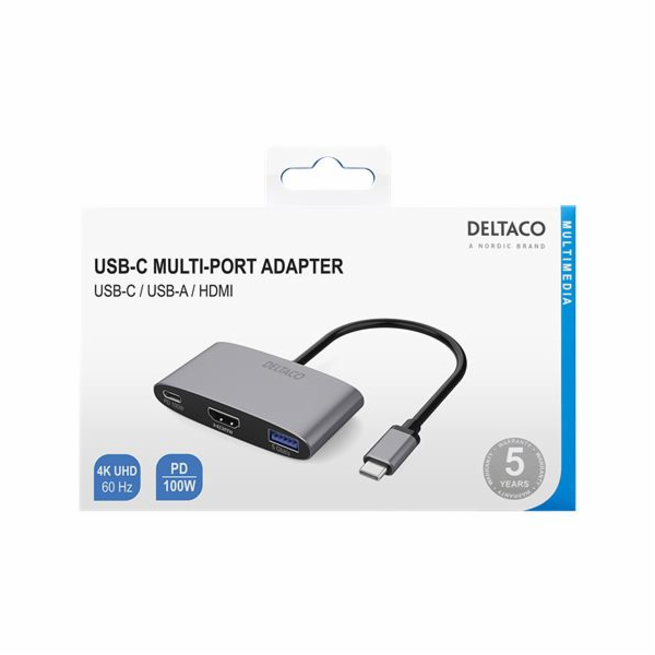 DELTACO USBC-HDMI22, Adaptér USB-C/HDMI, 4K@60Hz