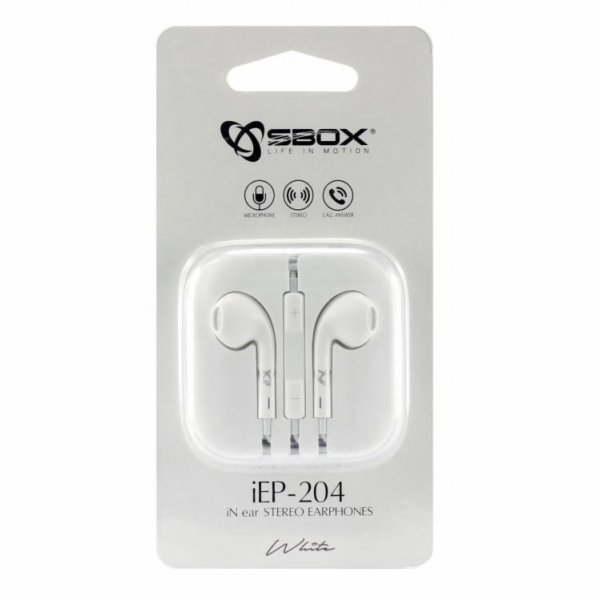 SBOX iEP-204W, Sluchátka do uší s mikr. Bílé