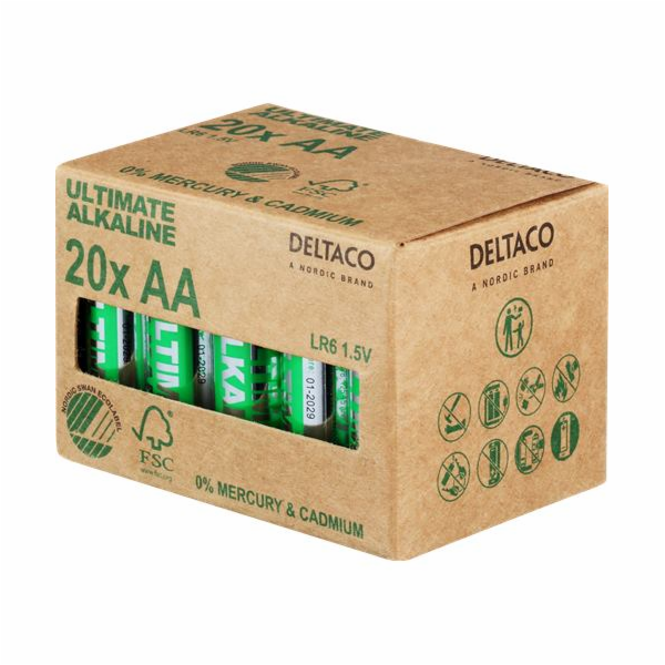 DELTACO ULTIMATE, Baterie alkalické AA, LR06 20ks
