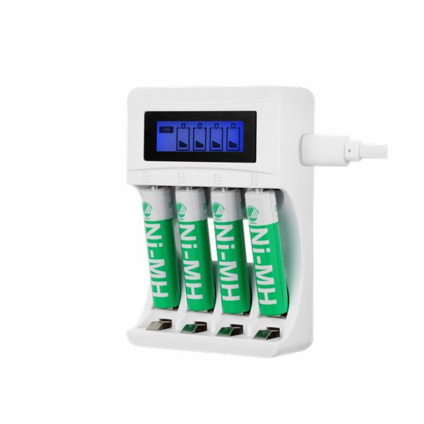 DELTACO C704A4, Nabíječka baterií, USB + 4x AAA