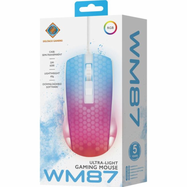DELTACO GAMING WM87, Myš, USB, bílá