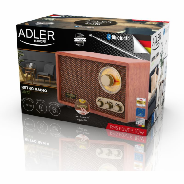 ADLER AD1171, FM Rádio v RETRO stylu s Bluetooth