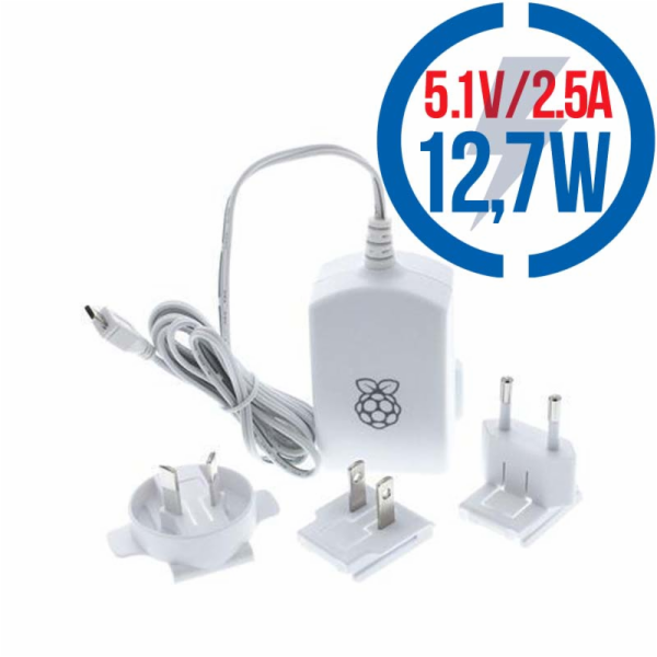 RASPBERRY USB adaptér pro Raspberry Pi 2,5A bílý